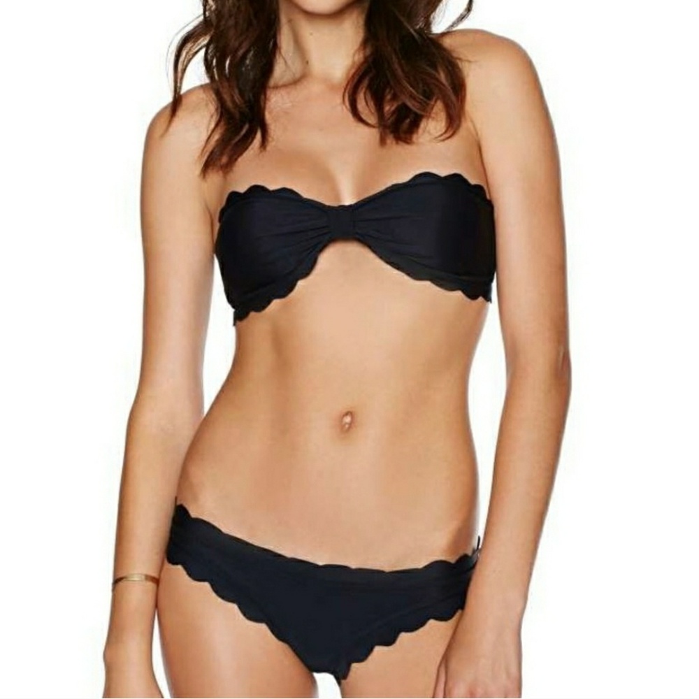 Nasty Gal Black Bandeau Scalloped Bikini Set XS - Picture 2 of 8